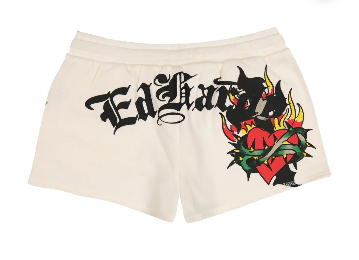 Ed Hardy White Printed Shorts