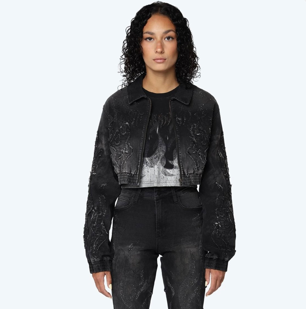 Black Denim Rhinestone Coat