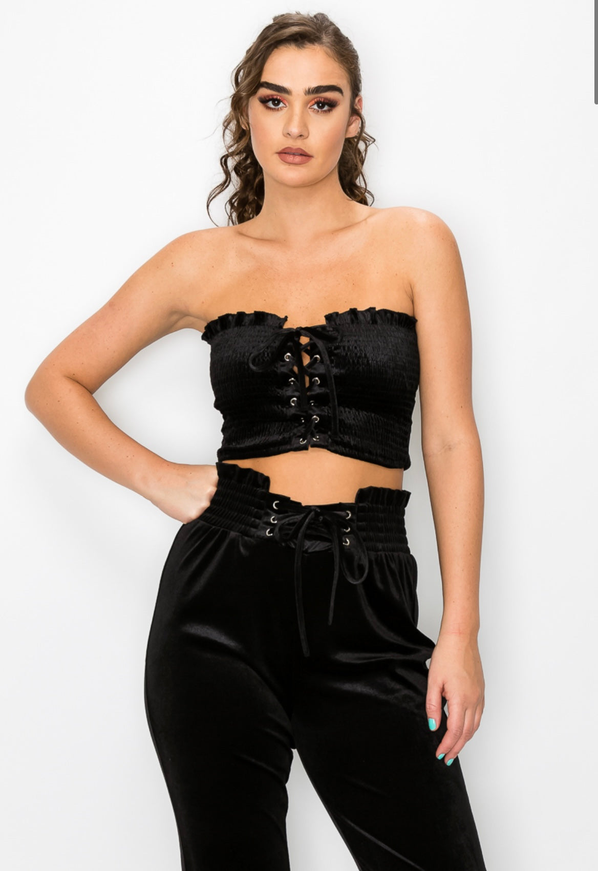 Lace Up Tube Top And Pants