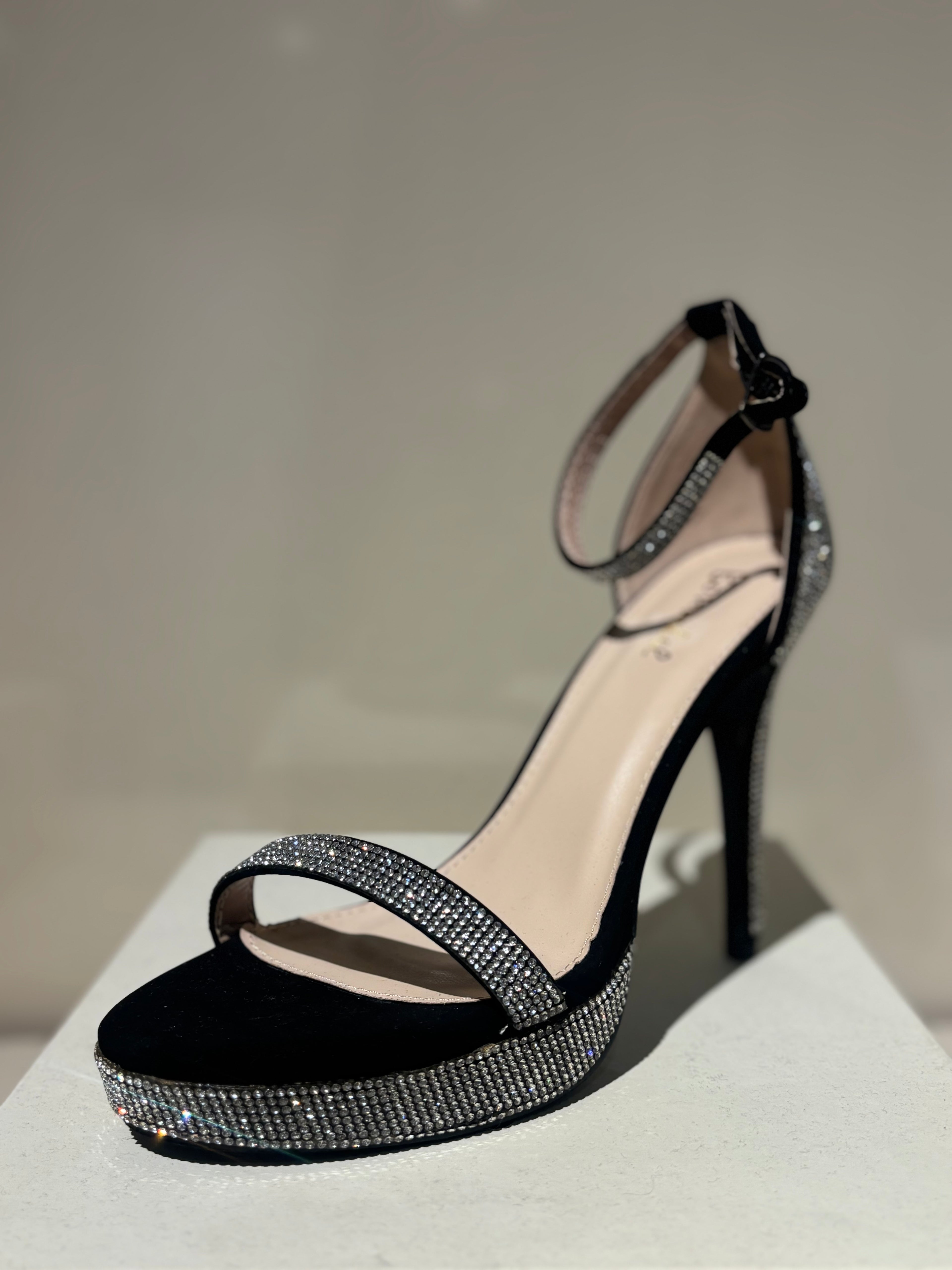 Rhinestone Silver and Black Pumps