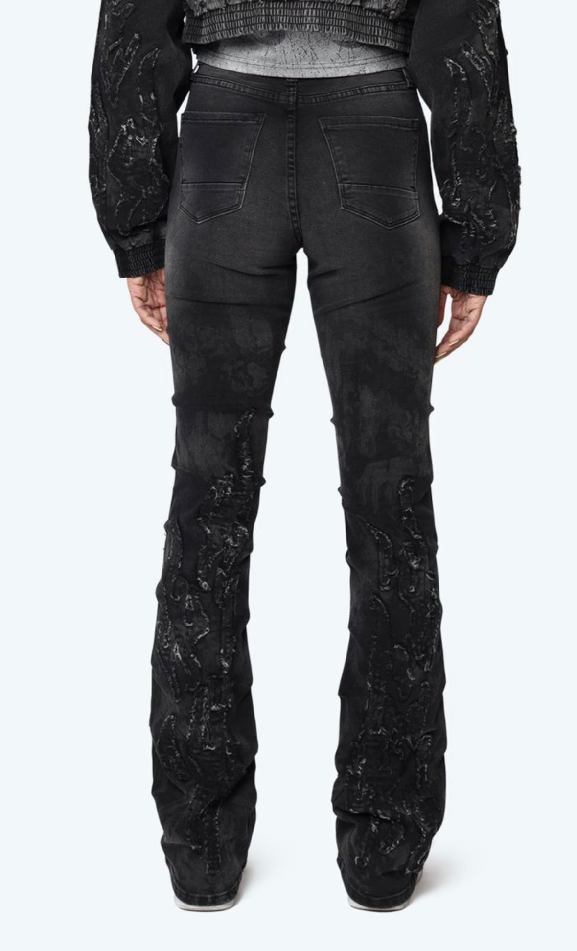 Flame Rhinestone Stacked Jeans