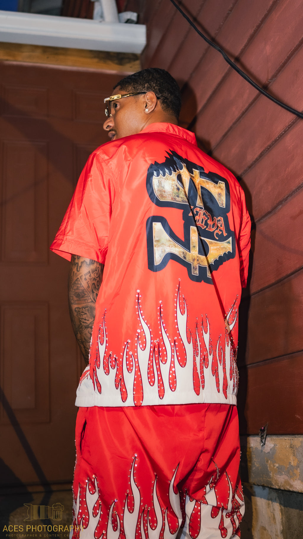 4EvaMoney Windbreaker Flame Rhinestone 2 Piece Set