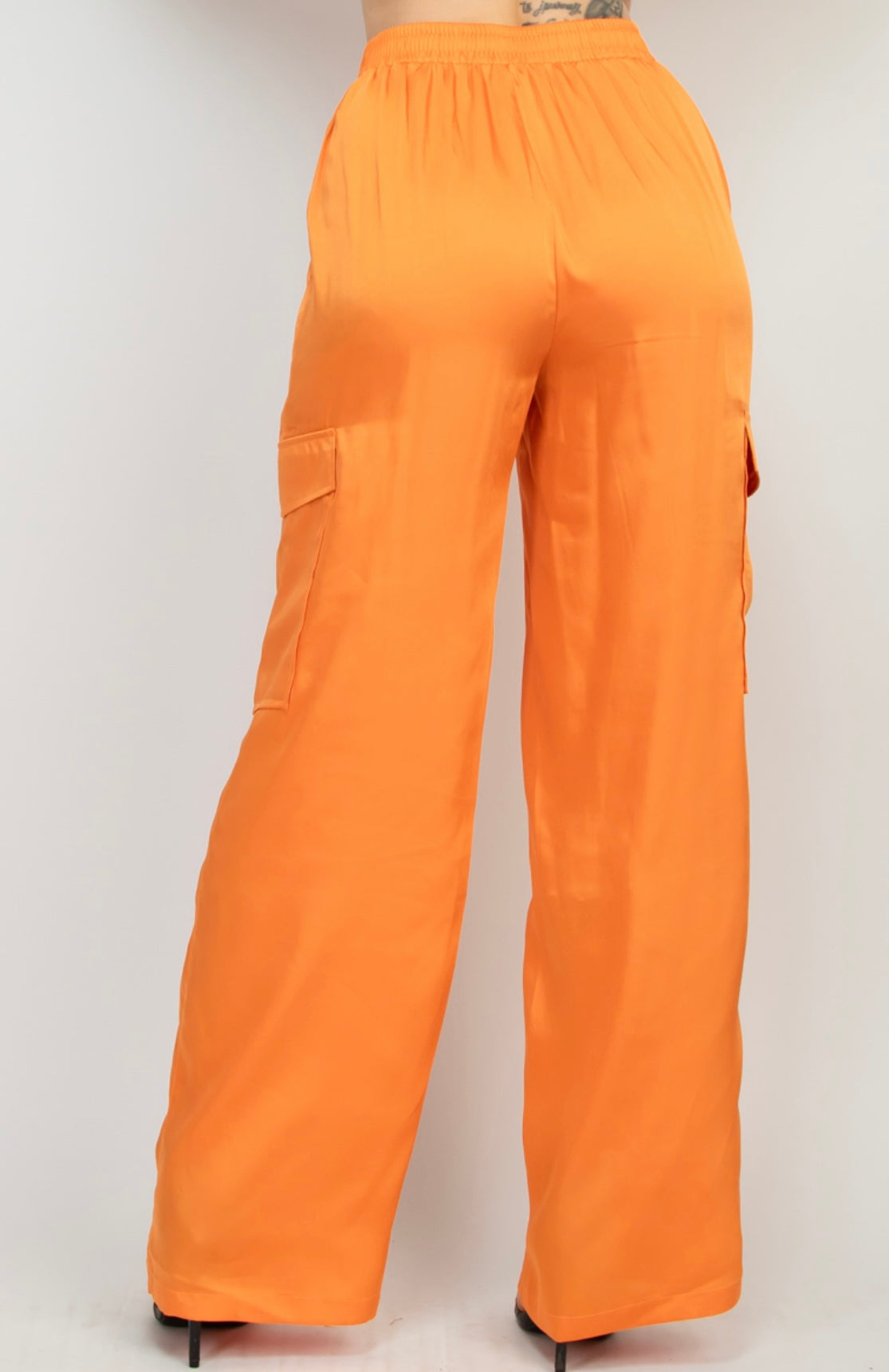 Satin Orange Cargo Pants