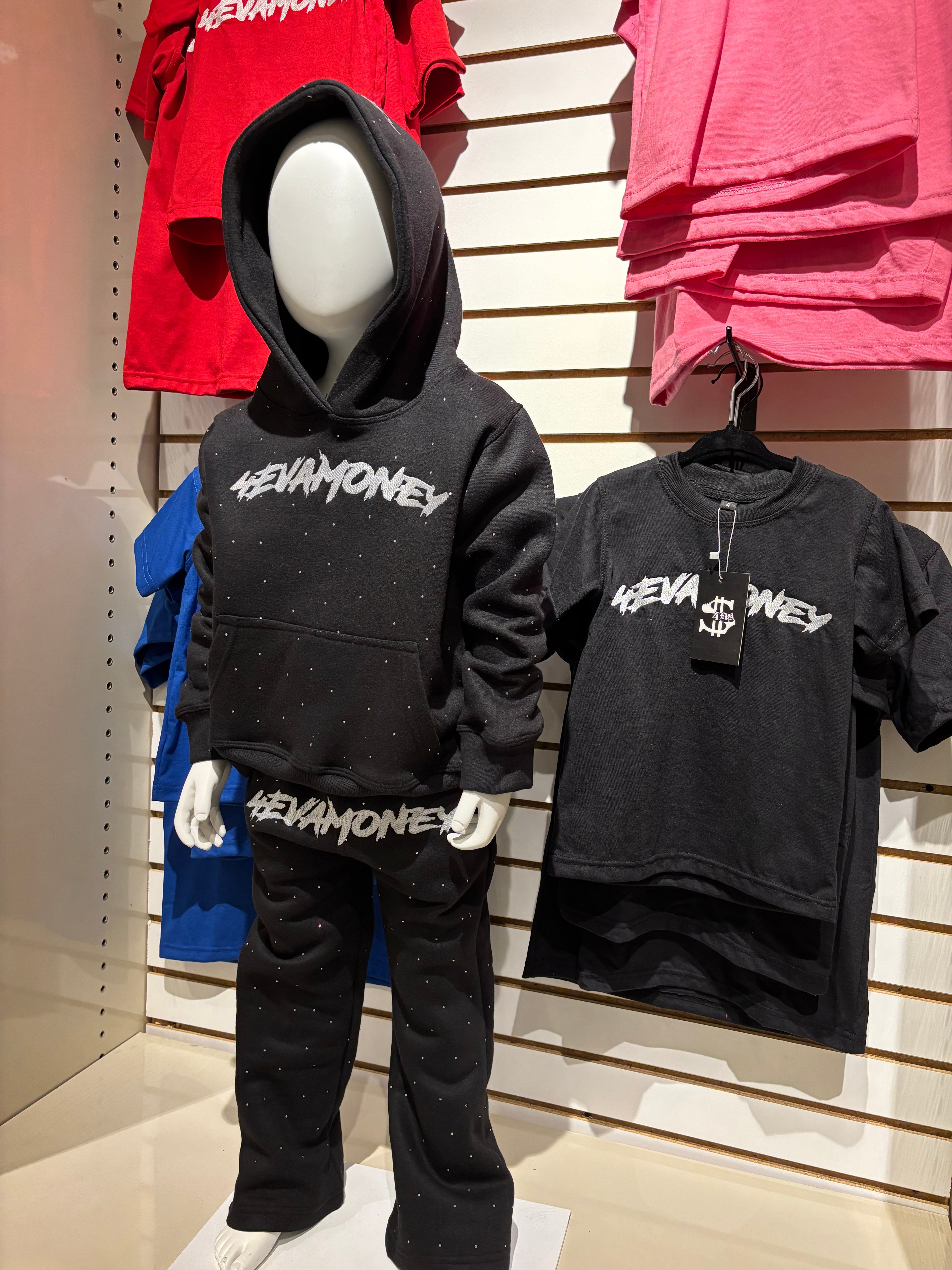 4EvaMoney Rhinestone Black Kids Set