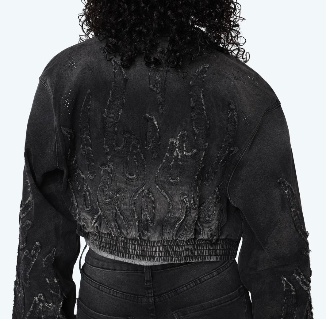 Black Denim Rhinestone Coat