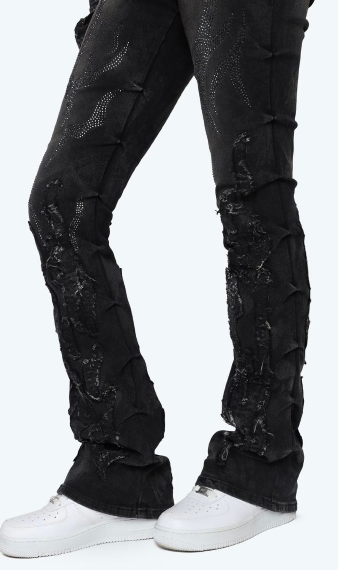 Flame Rhinestone Stacked Jeans