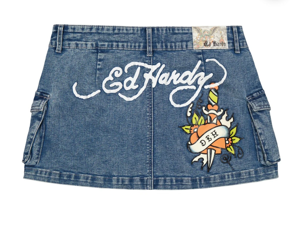 Ed Hardy Light Denim Cargo Skirt