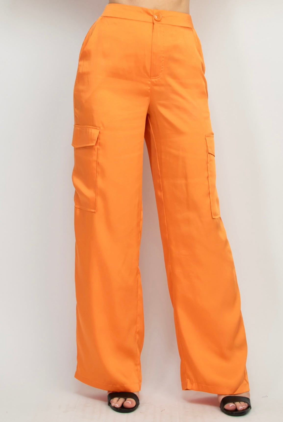 Satin Orange Cargo Pants