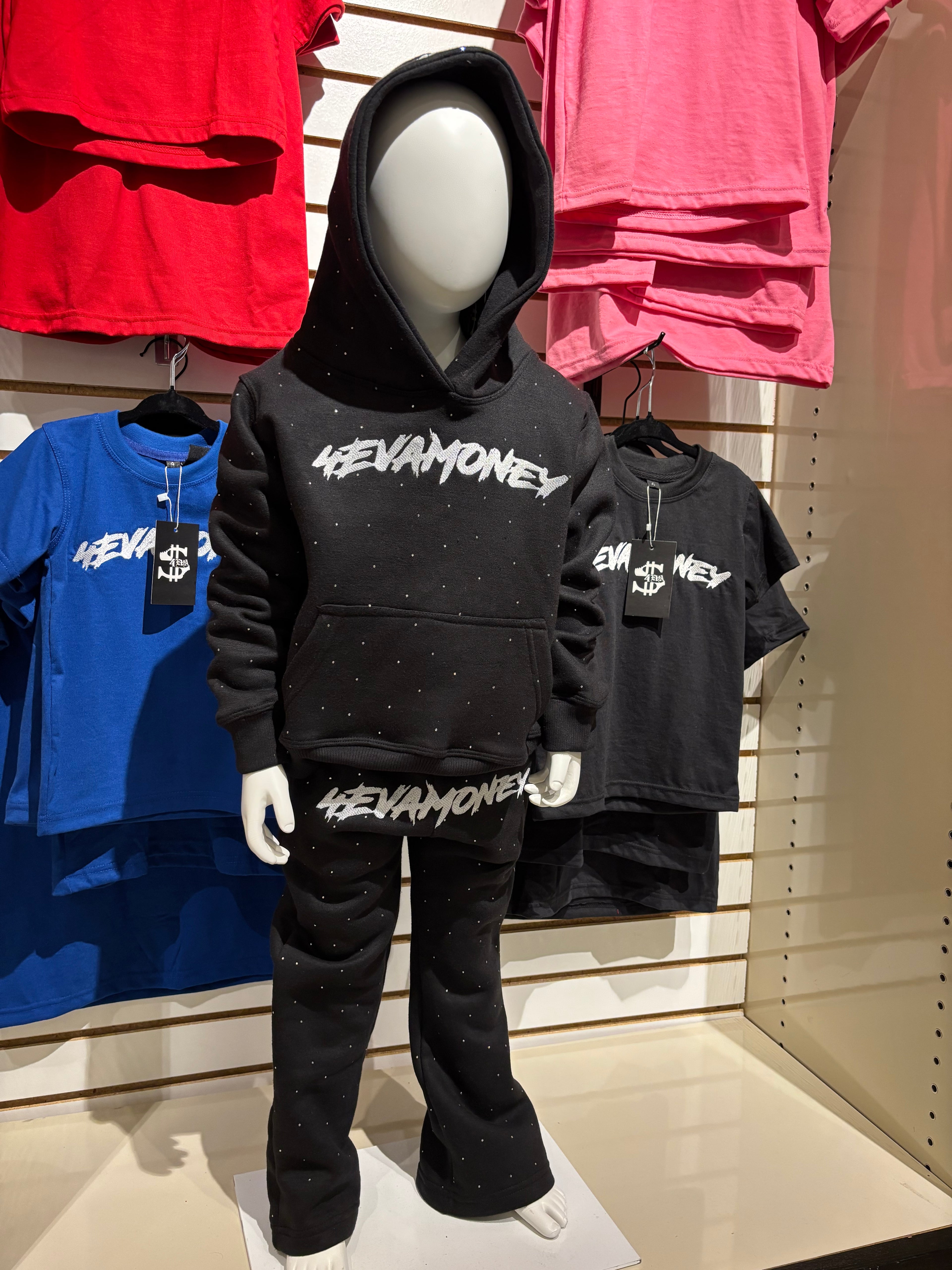 4EvaMoney Rhinestone Black Kids Set