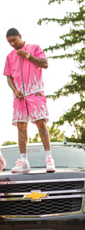 4EvaMoney Pink Rhinestone Flame Shorts Only Available