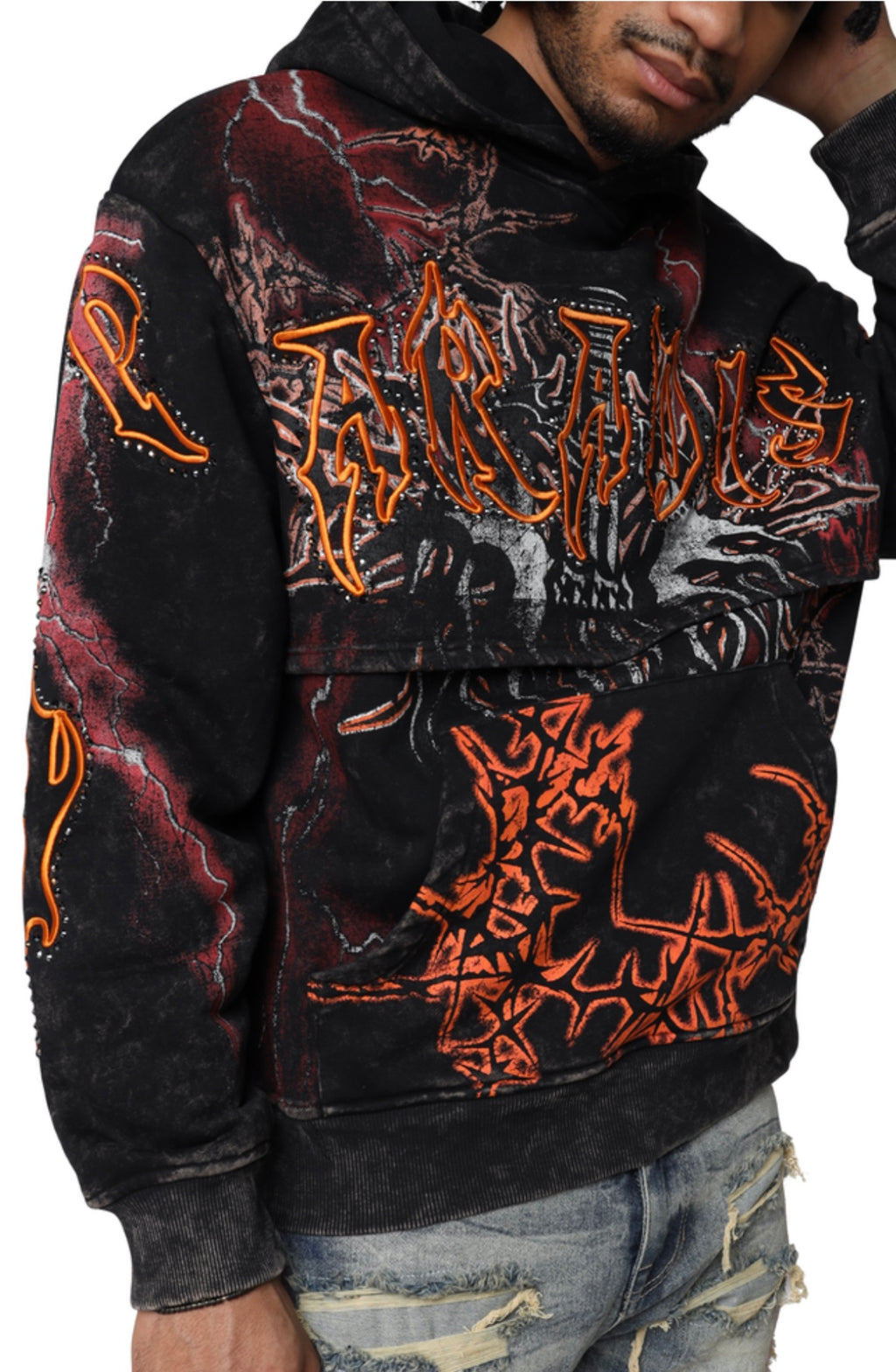 Smoke rise rhinestone hoodie