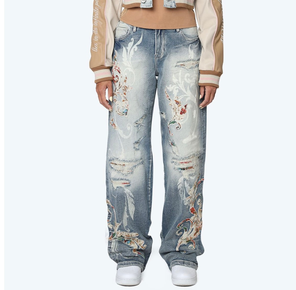 Embroidery Flare Jeans