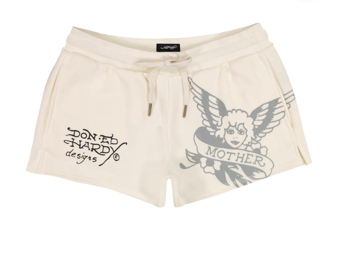 Ed Hardy White Printed Shorts
