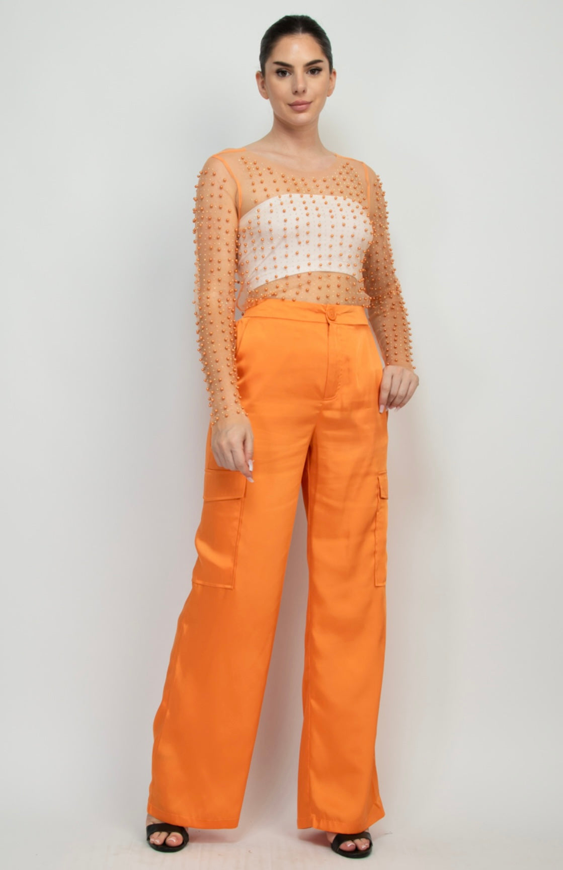 Satin Orange Cargo Pants