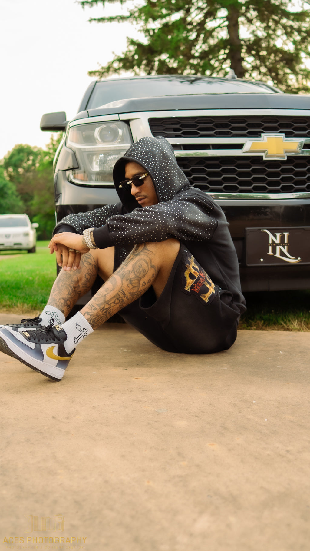 4EvaMoney French Terry Cloth Rhinestone Shorts ONLY