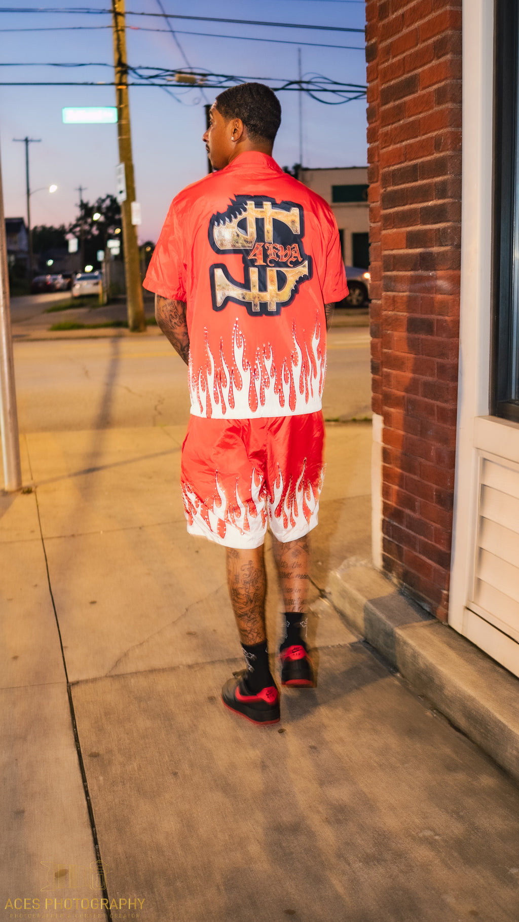 4EvaMoney Windbreaker Flame Rhinestone 2 Piece Set