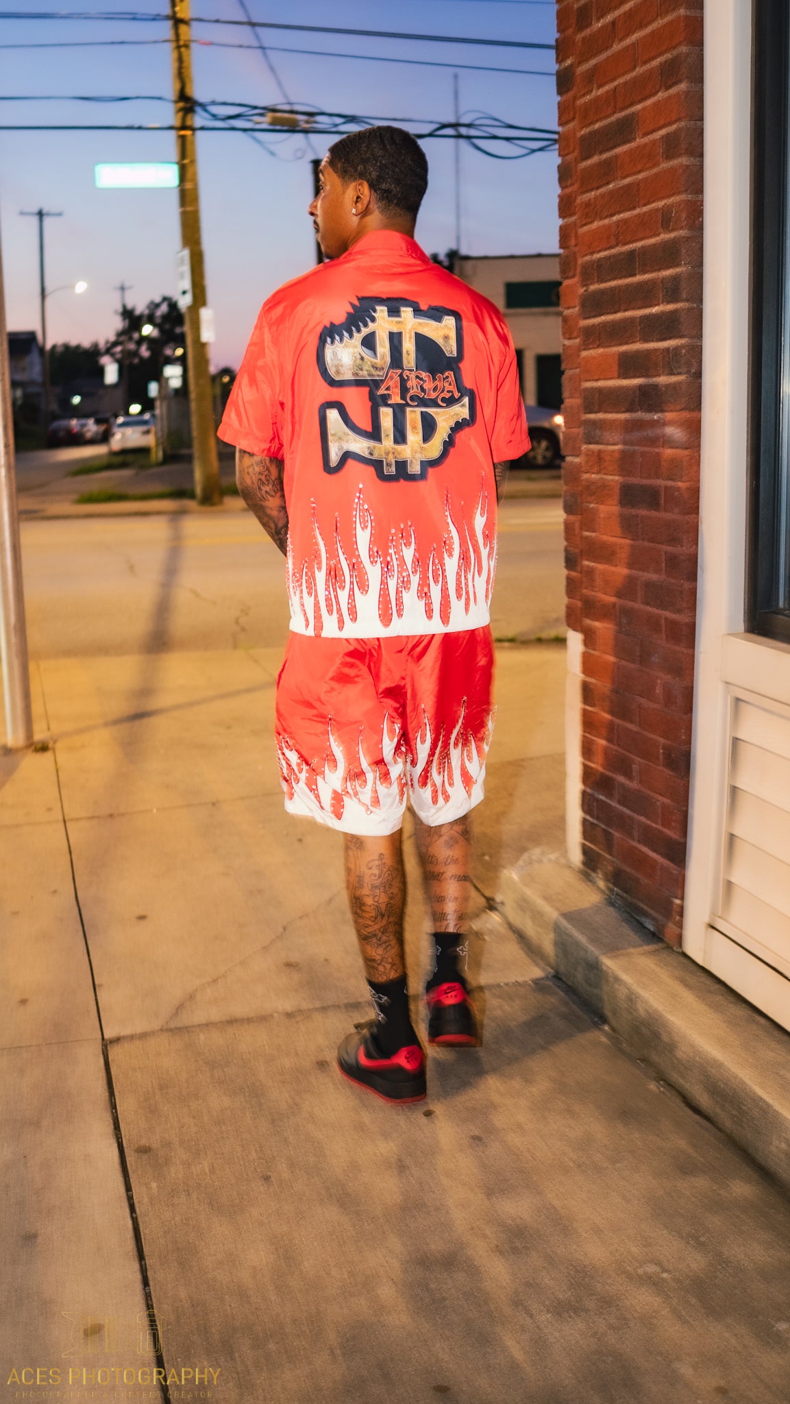 4EvaMoney Windbreaker Flame Rhinestone 2 Piece Set