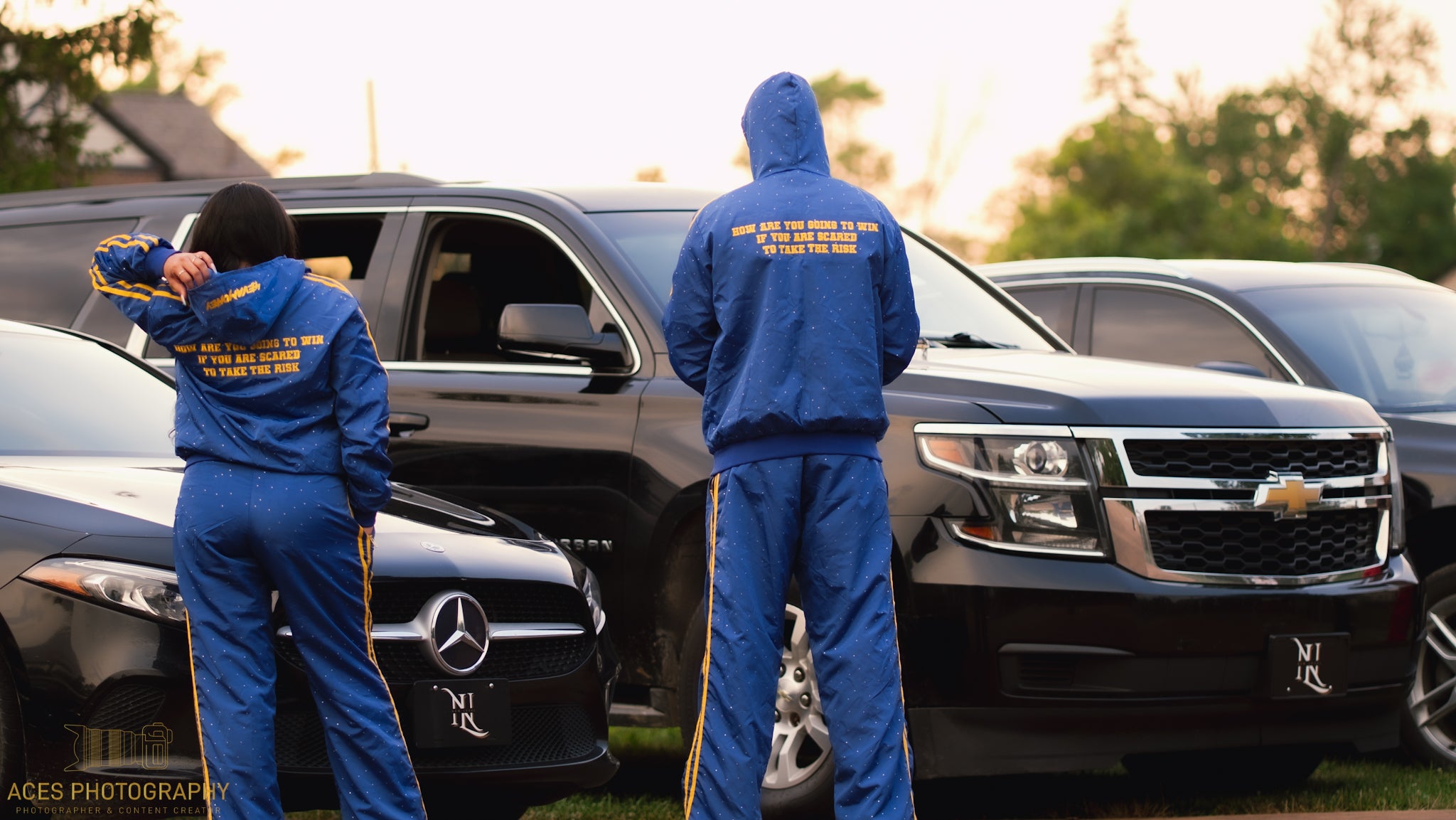 4EvaMoney Royal Blue Rhinestone Windbreaker Hoodie + Pants