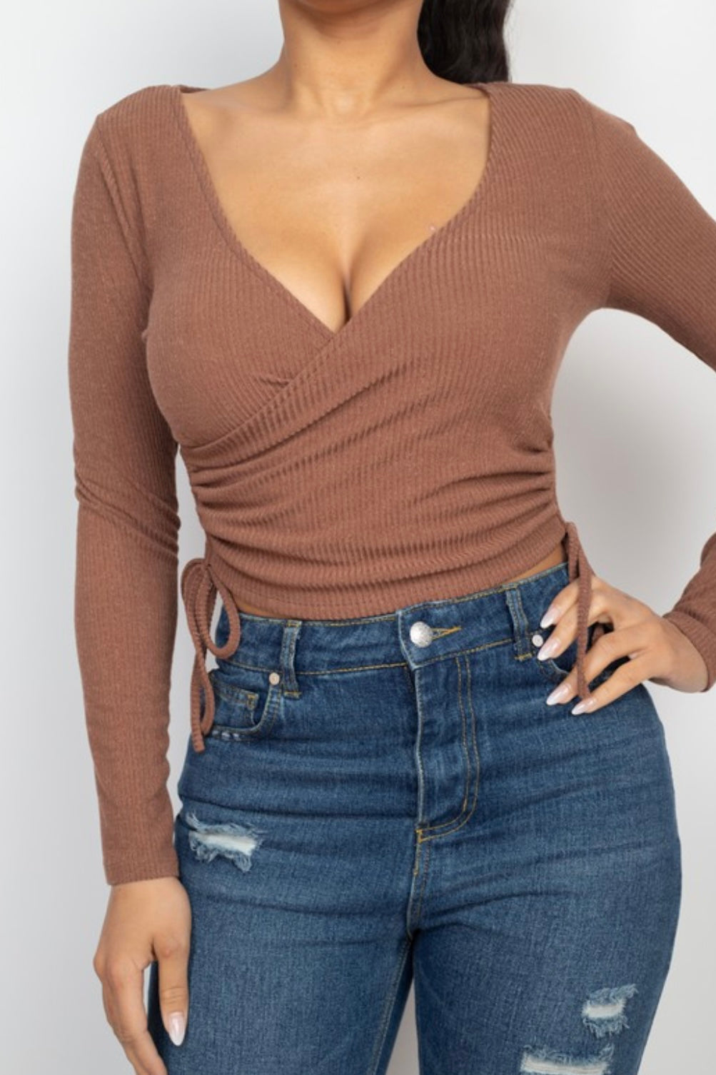 Side Rouched Long Sleeve Shirt