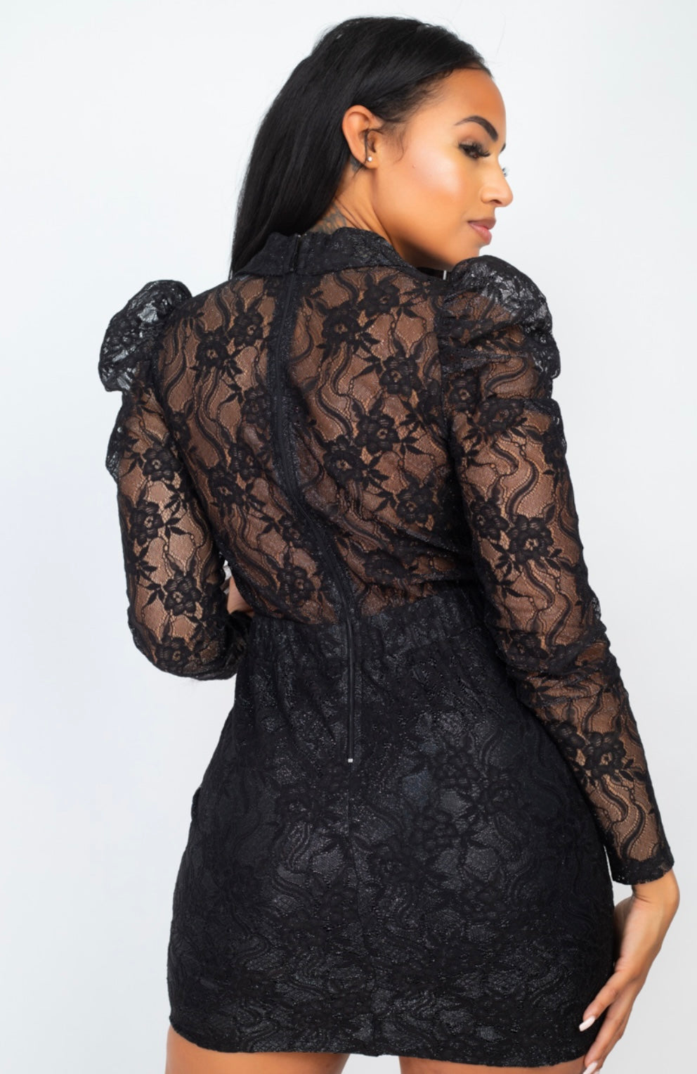 Puff Floral Lace Dress