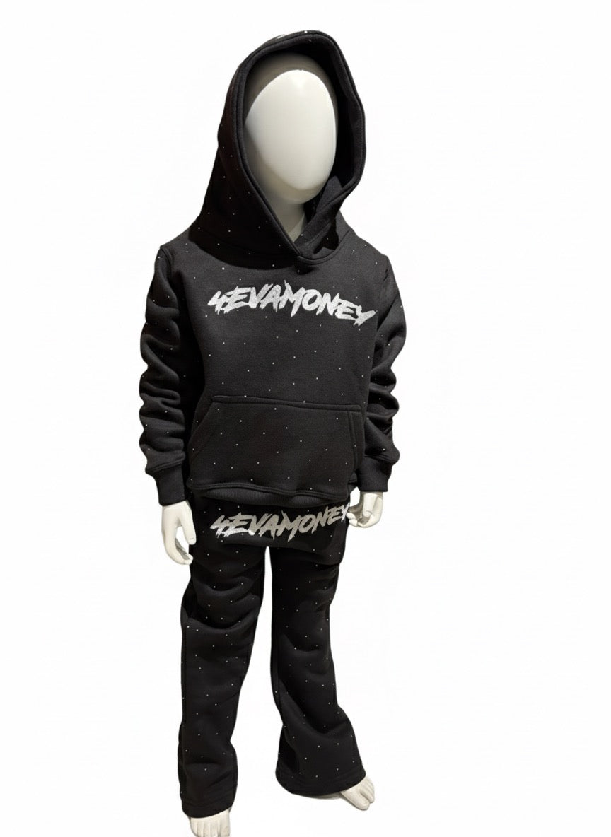 4EvaMoney Rhinestone Black Kids Set