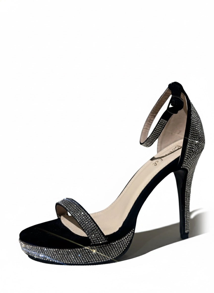 Rhinestone Silver and Black Pumps